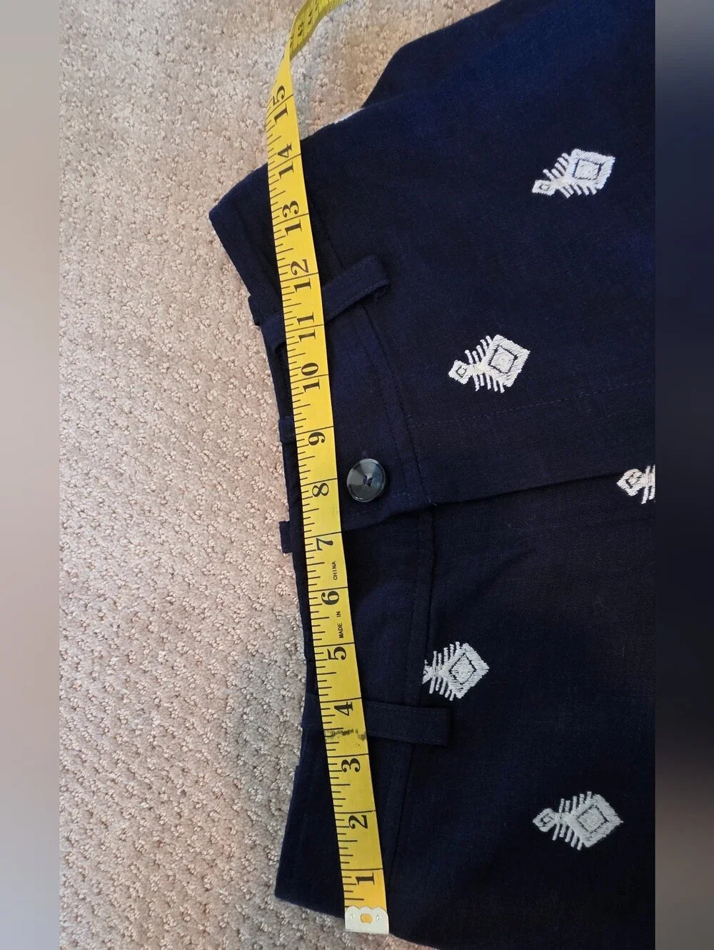 Zara Navy Wide-Leg Embroidered Pants with White Motif